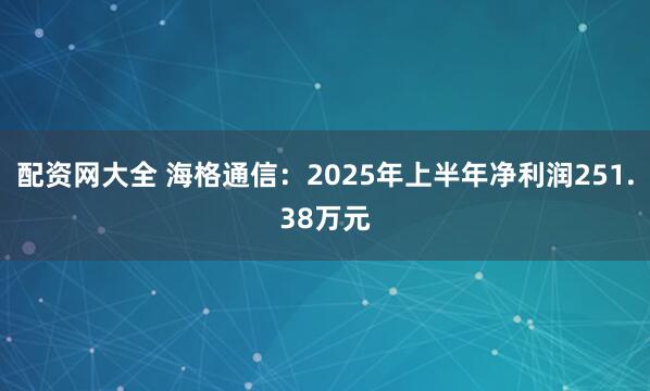 配资网大全 海格通信：2025年上半年净利润251.38万元